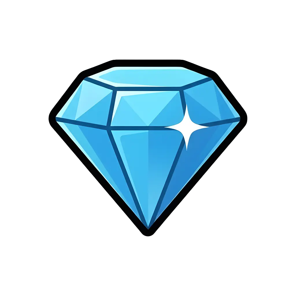 Diamond game icon with bright blue facets